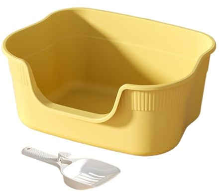 MagiDeal Bac à Litière pour Chat Ouvert Semi-Fermé, Bac a Litiere pour Chat avec Pelle, Maison de Toilette pour Chat, Haut Rebord, Bac à Sable pour Chat, Bassin de Nettoyage pour Chatons, Jaune