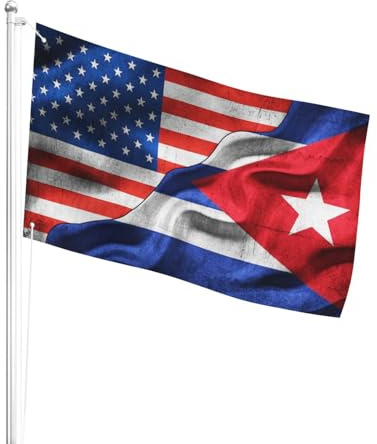 Reforzada Bandera Personalizada 90X150Cm Cuba Americana Cubana Bandera Del Patio Resistente A La Intemperie Banderas Piratas Para Patio Trasero, Granja, Jardín