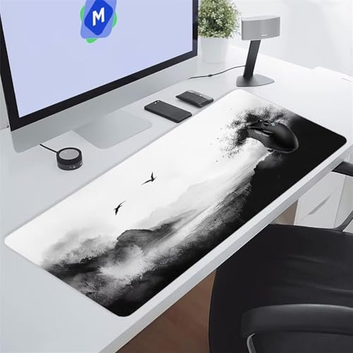 Tappetino Mouse XXL Gaming 1200x600x3 mm Pittura Inchiostro Semplice Tappetino per Mouse Grande Cuscinetto per Tastiera Grande da Scrivania Gaming Mousepad Lavabile per Ufficio e casa