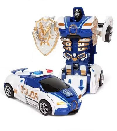 IONOMAT Voiture Robot Transformable, Jouet de Sport pour Enfants, Cadeau d'anniversaire pour Garçon, Jaune Sport ou Bleu Police (Bleu Police)