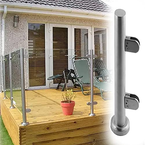 Sistema de barandilla de vidrio de acero inoxidable para terraza y patio – Kit de barandilla de seguridad para exteriores e interiores 304 90/95/105 cm de altura, poste de extremo plateado de 100 cm