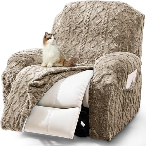 JOKIVTOU Recliner Chair Covers 4-Pieces Reclining Chair Slipcovers with Pocket& Elastic Bottom, Soft Feel Fitted Lazy Boy Sofa Couch Cover Washable, Stretch Recliner Furniture Protector