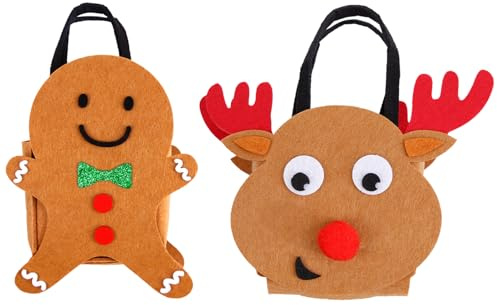 Weihnachts Leckerei Tüten 2 Stück Filz Wiederverwendbare | Weihnachts Filz Leckerei Tüten für Gebäck Kekse Lebensmittel Schokoladen Lutscher
