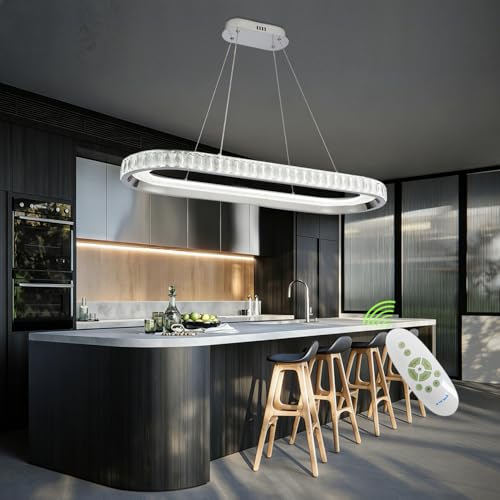 szcflaghip Moderner LED Kronleuchter mit Kristalloptik Dimmbare LED Pendelleuchte Esstisch für Kücheninseln Silberner Linearer LED Kronleuchter Esstisch Lampen Hängend 3000K-6500K Farbwechsel