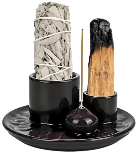 4-i-1 hållare för rökelsepinnar, rökelseskål för Palo Santo, keramisk incense brännare för alla rökelser, Palo Santo, rökelsehållare, vit salvia, rökelsekon, Palo Santo Sticks