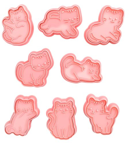 8 Stück Katze Ausstechformen, Gadgets zum Keksbacken, Kunststoff Plätzchenform, 3D Keks Ausstecher für DIY Keksteig, Donut, Kuchendekoration