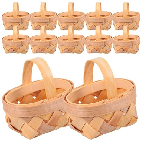 UTHCLO 12pcs Hand Woven Mini Wood Chip Baskets with Handles, Small Picnic and Flower Baskets for Wedding Party, Farmhouse Home Decoration and ’ Storage Hampers
