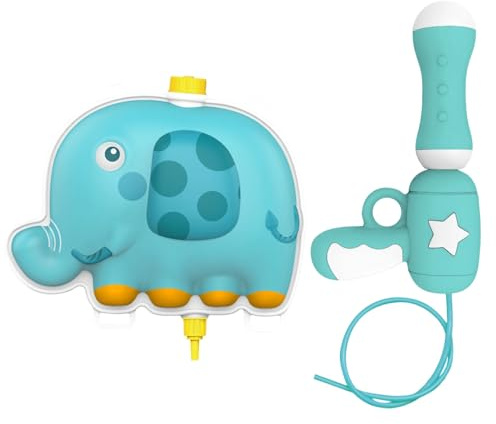 Ejoyous Pistola Ad Acqua a Zaino, Sparatutto Ad Acqua di Grande capacità con Tappo in Gomma, Ingresso e Cinghie Regolabili, per Giochi All'aperto per (Grande pistola a forma di elefante blu)