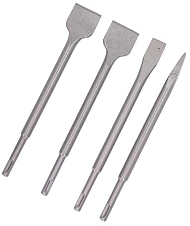 YWBL-WH Juego de Cinceles de Martillo Eléctricos de 4 Uds, Punta de Vástago Redondo y Cincel Plano con Acero Cromado para Pared de Ladrillo de Hormigón de Piedra