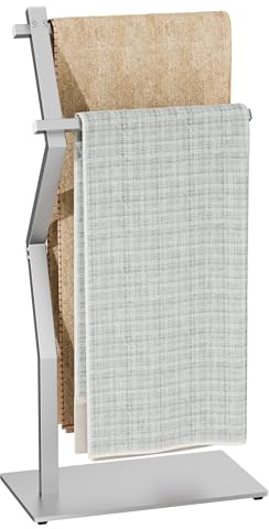 OUTBROS Handtuchhalter Stehend, 2 Arms Towel Rack, Silber | Freistehender Kleiderständer aus Edelstahl Typ L, Kleine Kleiderstange für Badetücher, Kleidung, 40x20x80cm