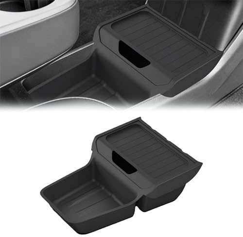 Organisateur de Console Centrale Arrière pour Tesla Model Y Juniper Standard 2025-2026, Boîte de Rangement pour Siège Arrière avec Couvercle Antidérapant, Poubelle Auto, Accessoire Tesla Model Y