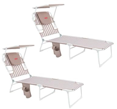 Flamingueo - Pack 2 Tumbonas Plegables - 5 Posiciones - Parasol Ajustable UPF 50+ - Agujero Cabeza y Brazos - Almohada Ergonómica - Aluminio y Poliéster
