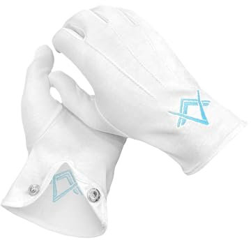 THE MASONIC COLLECTION - Mens White Heavy Cotton Gloves - Embroidered Crafts Blue Square and Compass Logo - Freemason Gifts for Men