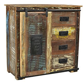 SIT-Möbel Jupiter 11301-98 Brotschrank, 1 Tür & 4 Schubladen, aus recyceltem Altholz, bunt lackiert, 77 x 38 x 80 cm