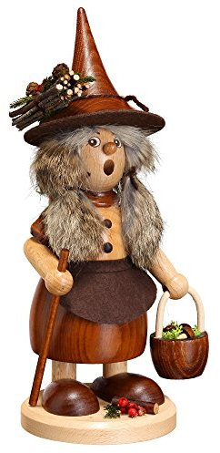 DWU Original Erzgebirgischer Räuchermann® Wichtelfrau mit Pilzkorb Natur - inkl. Original Crottendorfer Räucherkerzen #871