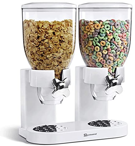 Double Cereal Dispenser Dry Food White/Black Plastic Canister Fresh & Easy (White)
