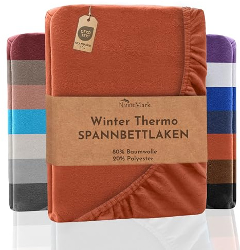 NatureMark Winter Thermo Fleece Spannbettlaken, Spannbetttuch in vielen Farben und Größen Winter Bettlaken, Spannbettlaken 140 x 200 cm bis 160 x 200 cm - terrakotta
