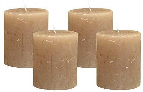 4 Rustic Stumpenkerzen Premium Kerze Taupe 7x8cm - 40 Std Brenndauer