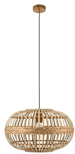 EGLO Pendelleuchte Amsfield, Boho Hängelampe Esstisch, Esszimmerlampe aus Metall und Holz in Natur, Hängeleuchte für Wohnzimmer und Esszimmer, E27, Ø 38 cm