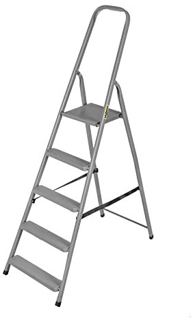 DRABEST - Stehleiter - mit 5 Stufen - bis 125 kg belastbar - 1,73 m lang - Arbeitshöhe 3 m - Trittleiter, Bockleiter aus Stahl pulverbeschichtet - für Haushalt, Malerarbeiten - Grau