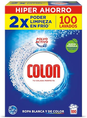 Colon Polvo Activo - Detergente para lavadora, adecuado para ropa blanca y de color, formato polvo - 100 dosis, 5 kg