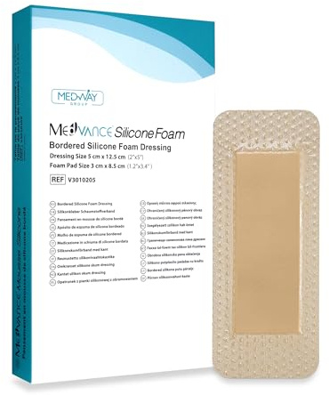 MedVanceTM Silikon – Silikon-Schaumverband mit Rand, 2 x 5 Zoll (1,2 x 3,4 Zoll Pad), Schachtel mit 5 Verbänden