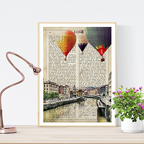 Nacnic Lámina Ciudad de Bilbao. Estilo Vintage. Ilustración con la Historia DE Bilbao. Poster tamaño A4 Impreso en Papel