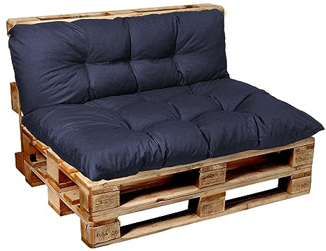 Garden Factory Palettenkissen Palettenauflagen Palettenpolster Sitzkissen, Rückenlehne oder Set, Gesteppt (Set (Sitzkissen 120x60 + Rückenlehne 120x50), Dunkelblau)