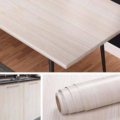 Livelynine Avtagbar trävägg pappersrulle 40CM x 10M skala och klistra på tapet trä självhäftande papper matbord köksskåp gamla möbler dekor kökshylla foder låda foder