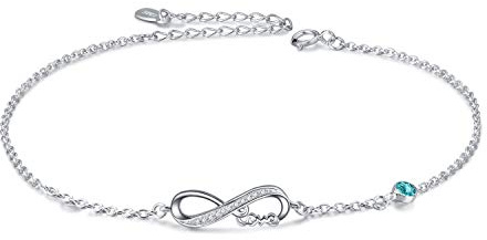 Infinity Fußkettchen Sterling Silber 925 Damen Verstellbare Unendlichkeit Fusskettchen mit Kristallen 27 cm