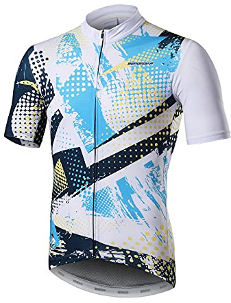 BERGRISAR Kurzarm Fahrradtrikot Herren Radtrikot mit Reißverschluss Taschen Trikots für MTB Mountainbike, Weiß, Groß