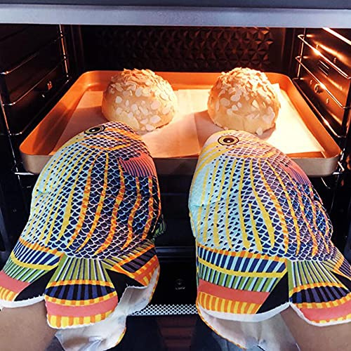 Deep-Sea Fish Oven Microwave Mitts Cartoon Fish Shape Cotton Oven Mitts Anti-Heat Baking Cooking Grilling Gloves Recycled Kitchen Ovens Gloves Pot Holder Mitt for BBQ Baking Supplies