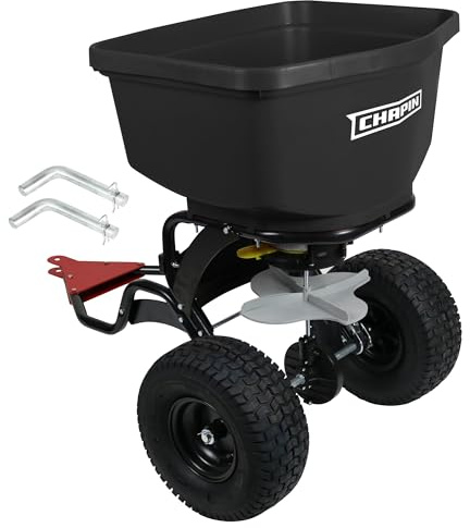 Chapin 8622B Tow & Pull Behind Broadcast Spreader, 2.2 cu ft Capacity, Auto‑Stop Dual Impeller, Enclosed Bearings, Tough Terrain, Use for Seed & Fertilizer, Heavy‑Duty Farm/ATV/UTV