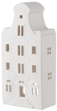 BUTLERS Teelichthaus Keramik - Amsterdam - | Farbe Weiß - 10x6x21 cm - Teelichthalter für Kerzen & Stimmungslicht - Windlicht für Esstisch & Fensterbank