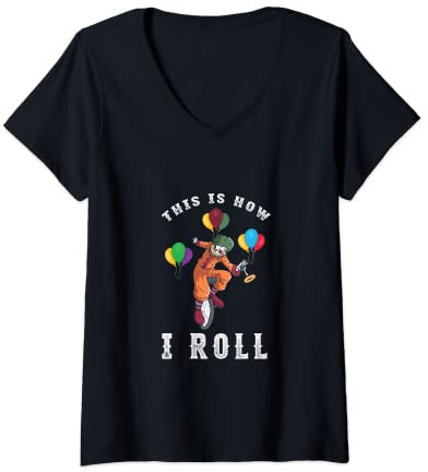 Damen Circus Clown Trick Einrad So rolle ich Zirkusparty T-Shirt mit V-Ausschnitt