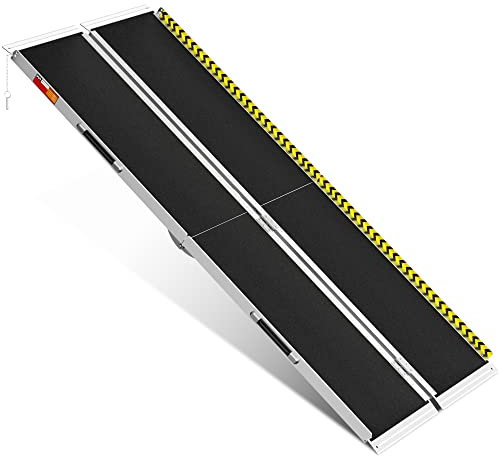 VNN Portable Wheelchair Ramp 7FT, Seamless Non-Slip Aluminum Ramps for Wheelchairs for Home, Handicap Wheelchair Ramps for Home Steps, Aluminum Loading Dock Plates, Doorways, Black