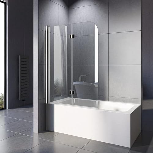 Duschwand für Badewanne 110x140 cm Badewannenaufsatz Duschwand 2-teilig Faltbar 6 mm Nano ESG Sicherheitsglas Duschabtrennung Badewanne