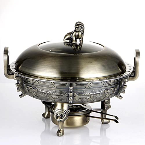 UZOURI Stainless Steel Chafing Dish, Round Chafer Buffet Warmers Set W/Food Pans, Stove Stand, Visible Pot Lid and Fuel Holder, for Kitchen Party(Color:Gold) (Gold)
