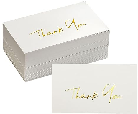 Winoo Design Goldene Mini-Dankeskarten, kleines Unternehmen, flache Karte, ohne Faltung, 5,1 x 8,9 cm, für Ihre Bestellung für Ihre Unterstützungskarten für Hochzeit, gebrochenes Weiß, 100 Stück