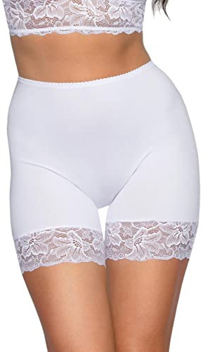 Alkato Damen Longpants mit Spitze Unterhose mit Bein Miederpants Rock Boxershorts, Farbe: Weiß, Größe: L