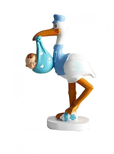 Figura Decorativa de Resina Infantil para Tartas Cigüeñas Bebe Azul. Recuerdos. Decoración. Regalos Originales. Detalles de Bodas, Comuniones, Bautizos, Cumpleaños.DK