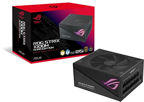 ASUS ROG Strix 1000W Gold Aura Edition (Fuente de alimentación totalmente modular, 80+ Gold Certificed, ATX 3.0, certificación Cybenetics Lambda A+, PCIe Gen 5.0 Ready, ventilador de tecnología axial,