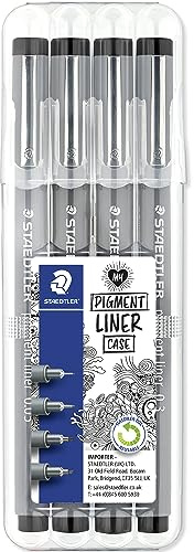 STAEDTLER 308 Pigment Liner Fineliner Stifte | Schwarze Fineliner Multipack Wallet Desk Sets | für Kunst, Zeichnen, Handschrift, Kalligraphie, Journal Fine Liner Stifte (4 Stück, feines Set)