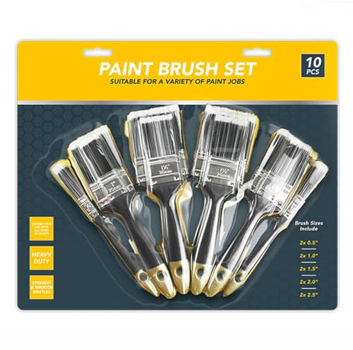 Paint Brush Set Fence Paint Brushes Paint Brush For Wood Varnish Paint Fence Doors Widows House Cabinet Decorating Gloss Metal Perfect Finish For Furniture Indoor Outdoor Wall And Ceiling (Pack Of 10)