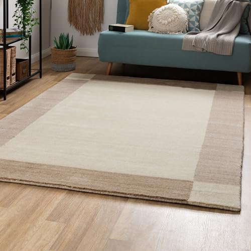 Steffensmeier Nepal Teppich Pali | Wolle, Beige, Größe: 120x180 cm Kurzflor Teppich für Wohnzimmer, Ethno Look