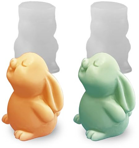Japleed Silikonformen für Kaninchenkerzen, 2 Stück, Hase, Schokolade, Kuchen, Fondant, Dekoration, 3D, niedliche Hase, Kerzen, Ostern, Silikonformen für Epoxidharz, Seife, Wachs, Bastelzubehör