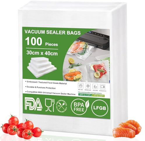 Omtofo 100 Sachets Sac Sous Vide Alimentaire 30x40 cm, Sac Sous Vide Gaufré, sans BPA, Approuvé LFGB, Sachet Sous Vide Alimentaire pour Conservation des Aliments, la Cuisson et Cuiseur Sous Vide