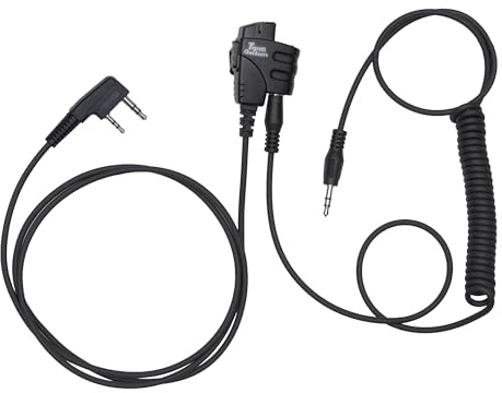 Tigrett Outdoors SMC Push-to-Talk Cable w/ 3.5mm Audio Cable Adapter for Kenwood K1 Radios Including Baofeng UV5R - PTT for Electronic Earmuffs - Hook and Loop Upgrade for Plate Carriers