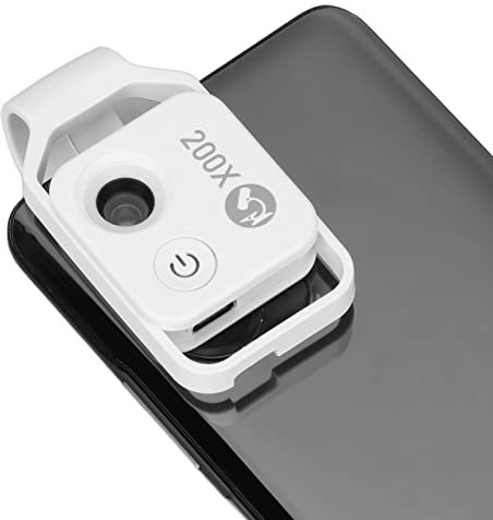 200X Telefonmikroskop, Taschenmikroskop mit LED-Licht und Universalclip, Tragbares USB-Telefonmikroskop mit CPL-Objektiv, Kamerazubehör für Android-Telefone für Jadestone (White)