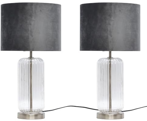 Set of 2 Walpole - Glass and Brushed Chrome 49cm Table Lamps